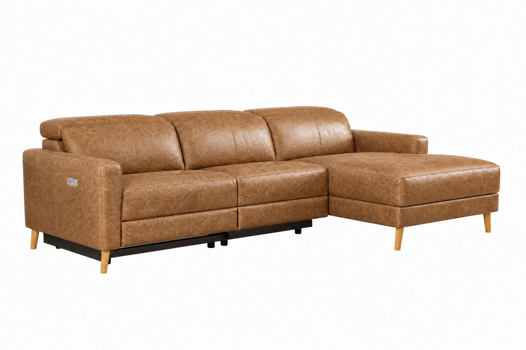 Elodie Distressed Italian Aniline Leather Recliner Sectional Sofa