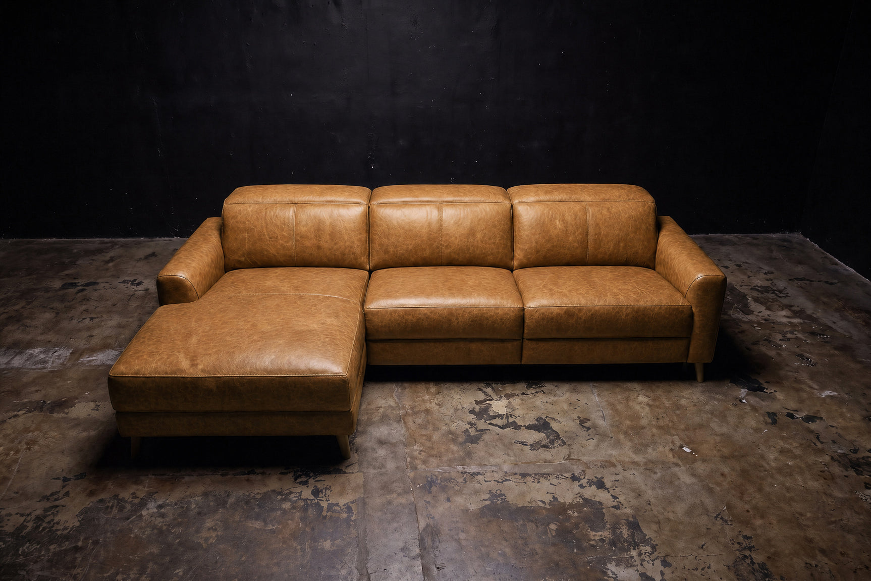 Elodie Distressed Italian Aniline Leather Recliner Sectional Sofa