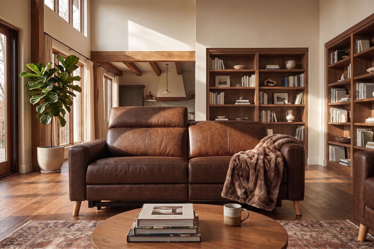 Elodie Distressed Italian Aniline Leather Dual Recliner Sofa