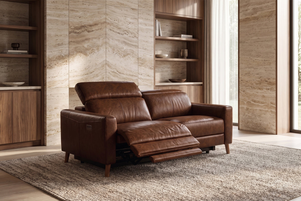 Elodie Distressed Italian Aniline Leather Dual Recliner Sofa
