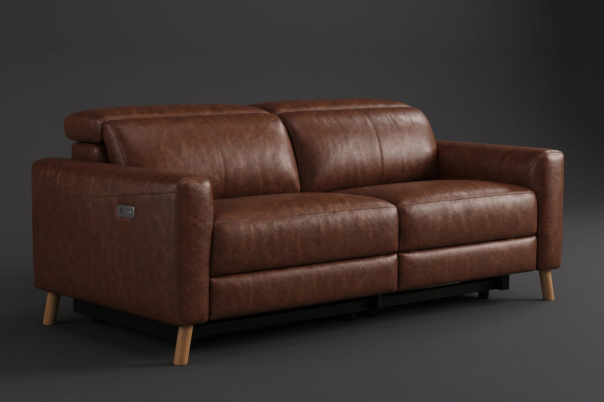 Elodie Distressed Italian Aniline Leather Dual Recliner Sofa