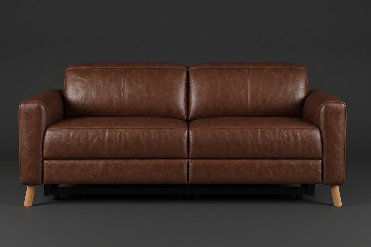Elodie Distressed Italian Aniline Leather Dual Recliner Sofa