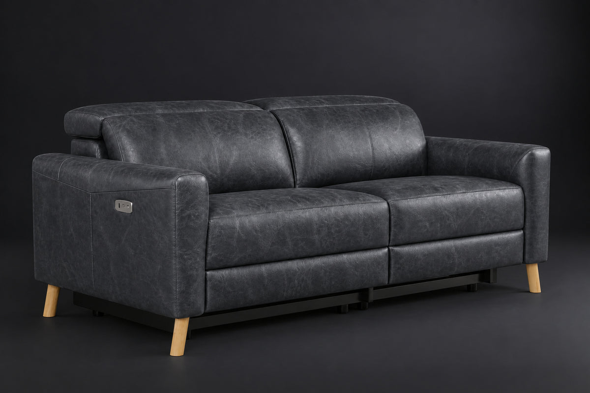 Elodie Distressed Italian Aniline Leather Dual Recliner Sofa