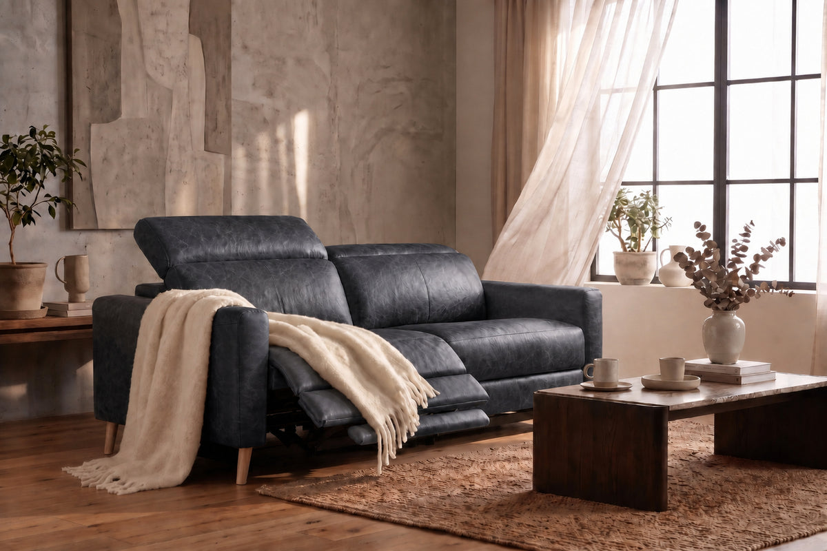 Elodie Distressed Italian Aniline Leather Dual Recliner Sofa