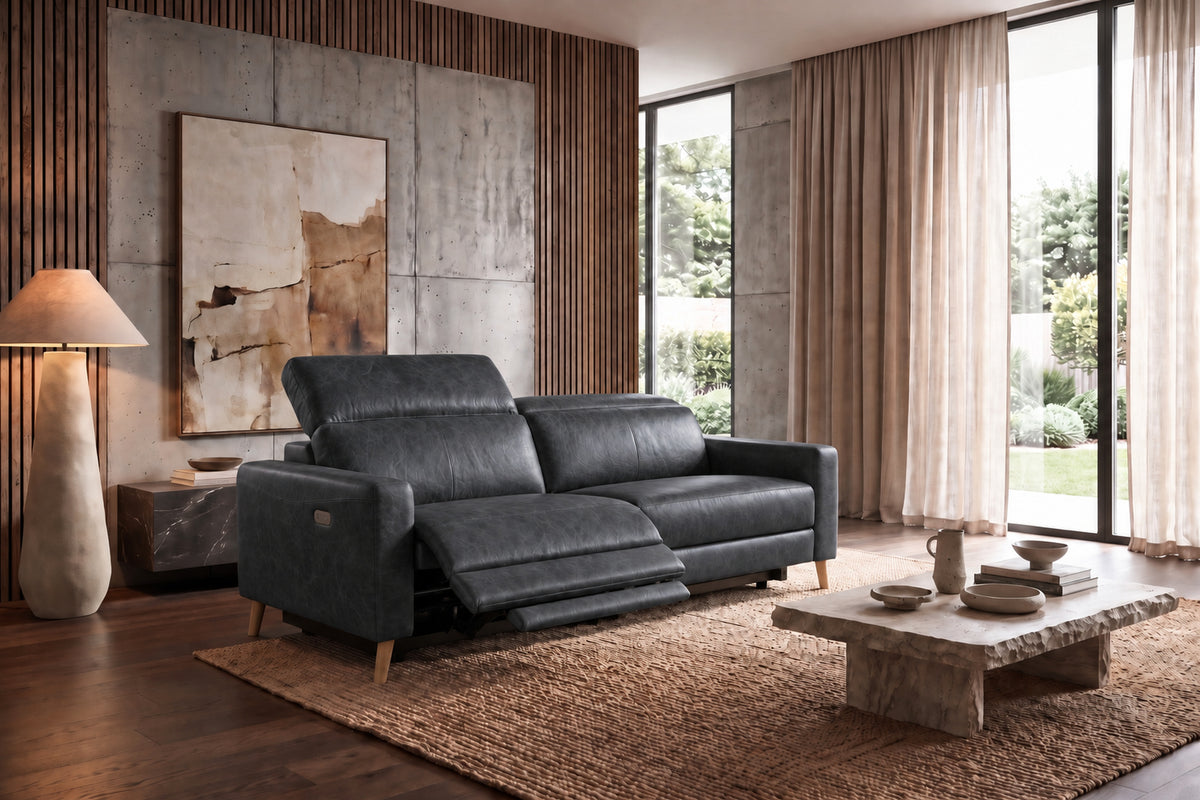 Elodie Distressed Italian Aniline Leather Dual Recliner Sofa