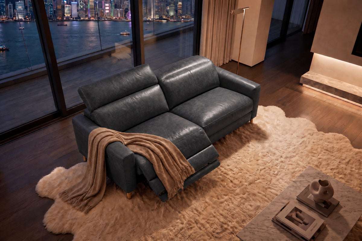 Elodie Distressed Italian Aniline Leather Dual Recliner Sofa