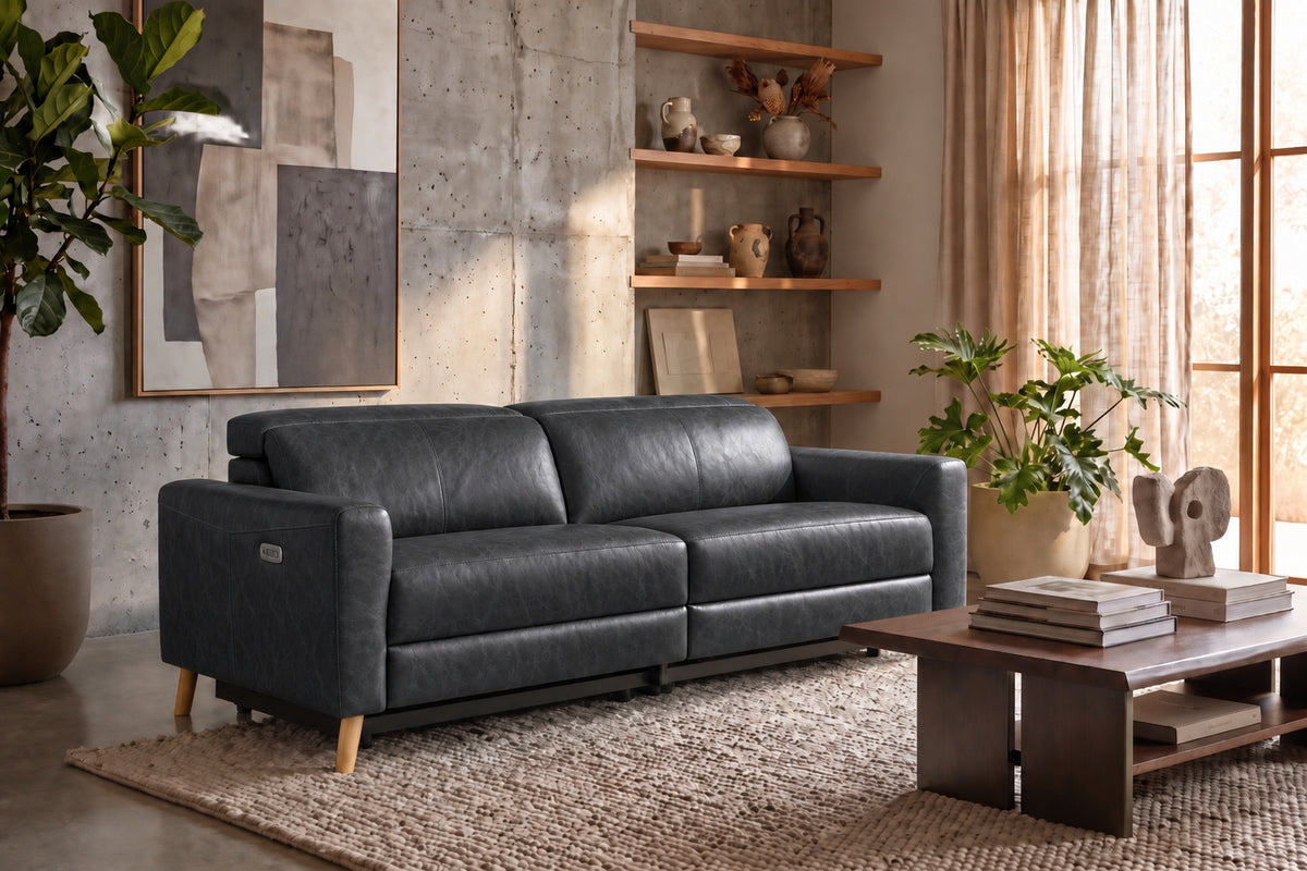 Elodie Distressed Italian Aniline Leather Dual Recliner Sofa