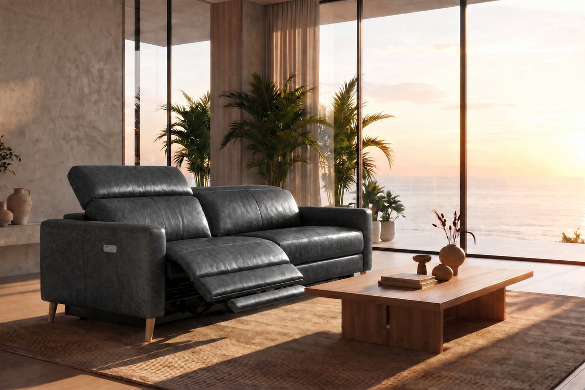 Elodie Distressed Italian Aniline Leather Dual Recliner Sofa
