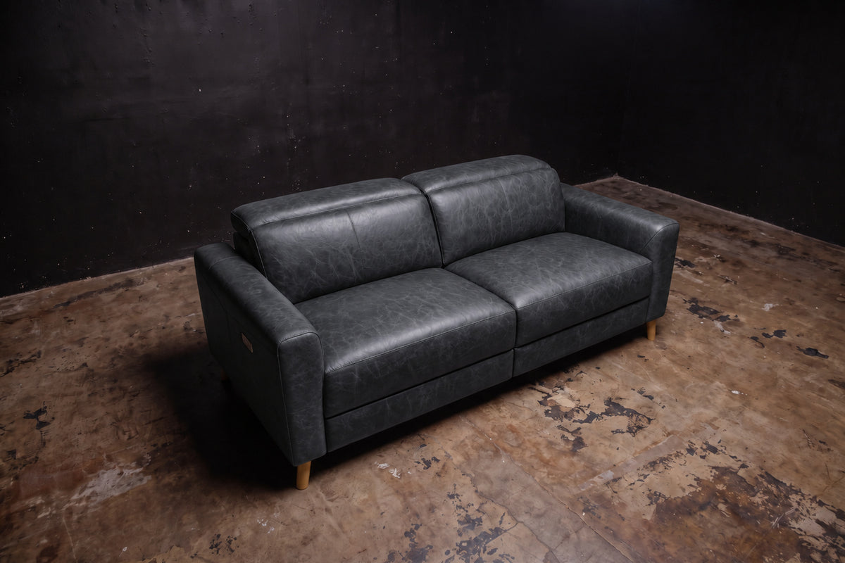 Elodie Distressed Italian Aniline Leather Dual Recliner Sofa