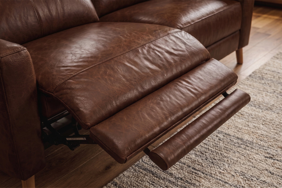 Elodie Distressed Italian Aniline Leather Dual Recliner Sofa