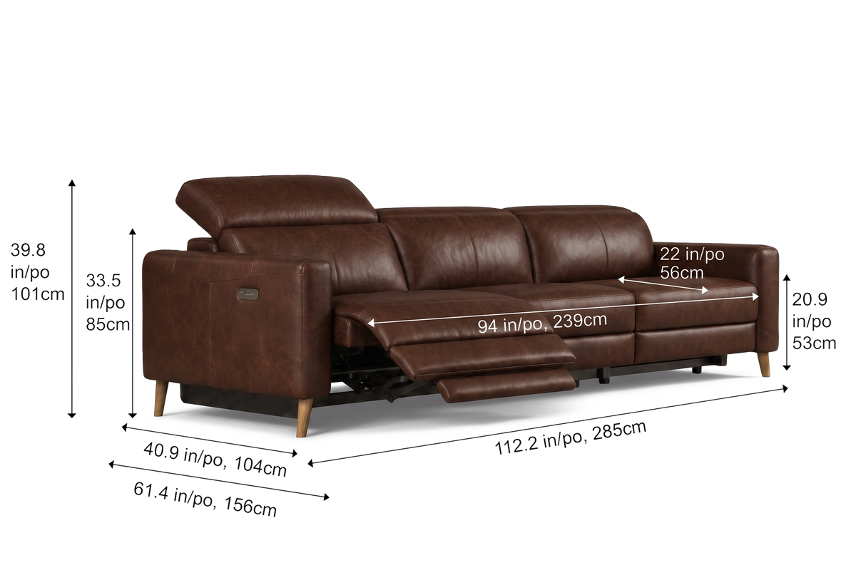 Elodie Distressed Italian Aniline Leather Dual Recliner Sofa