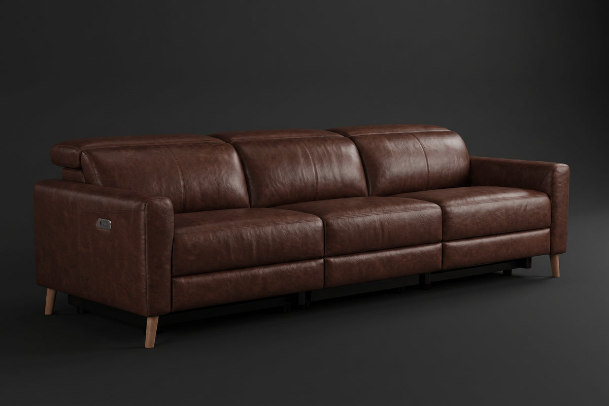 Elodie Distressed Italian Aniline Leather Dual Recliner Sofa