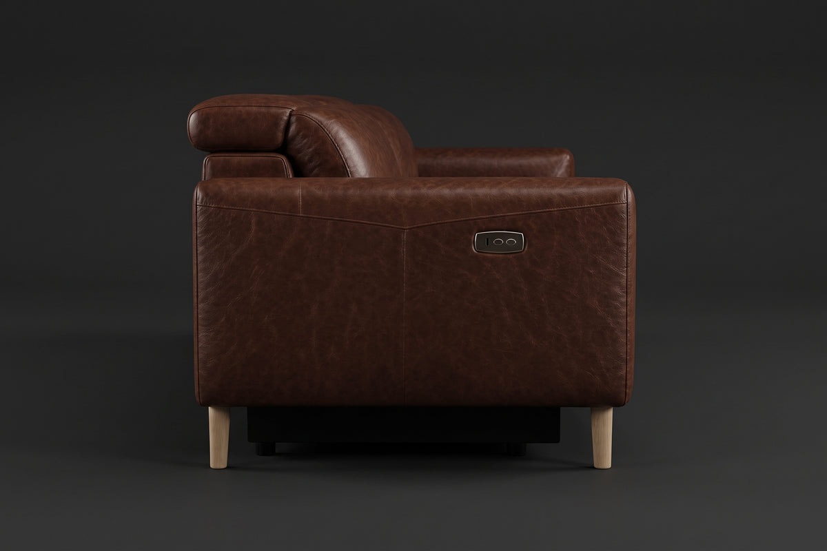 Elodie Distressed Italian Aniline Leather Dual Recliner Sofa
