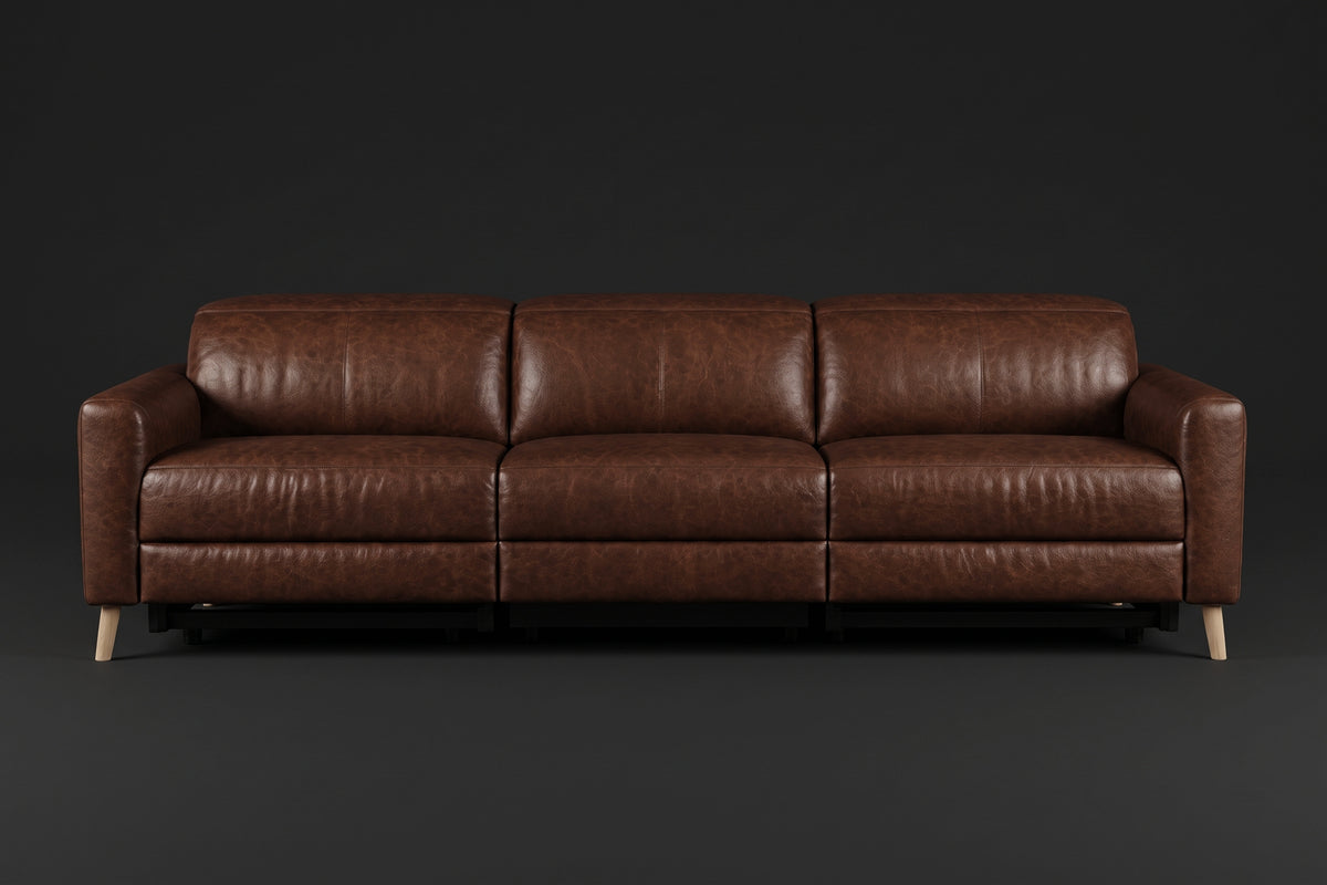 Elodie Distressed Italian Aniline Leather Dual Recliner Sofa