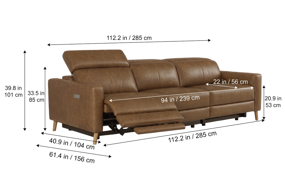 Elodie dual Recliner Sofa in distressed Italian aniline leather