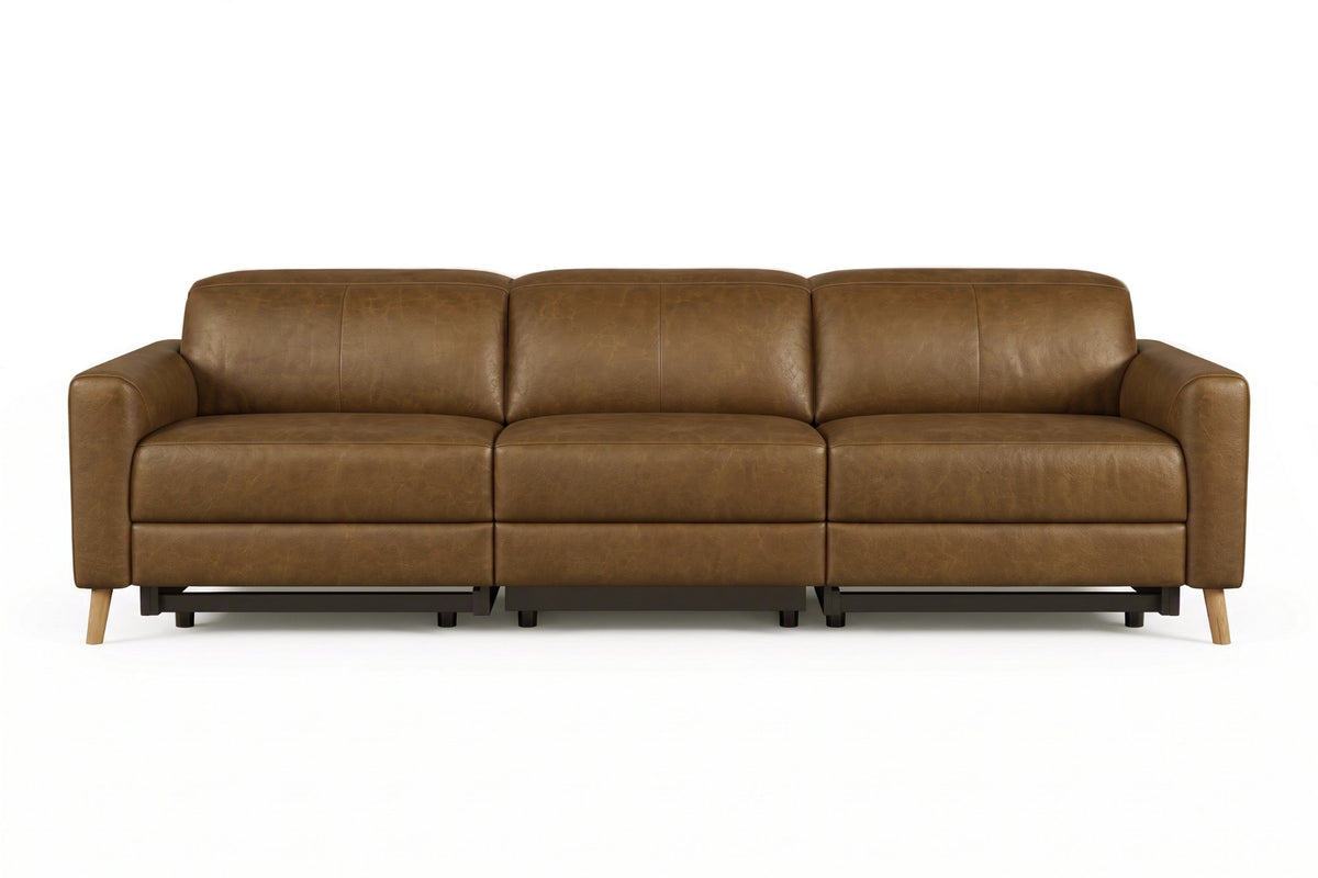 Elodie dual Recliner Sofa in distressed Italian aniline leather