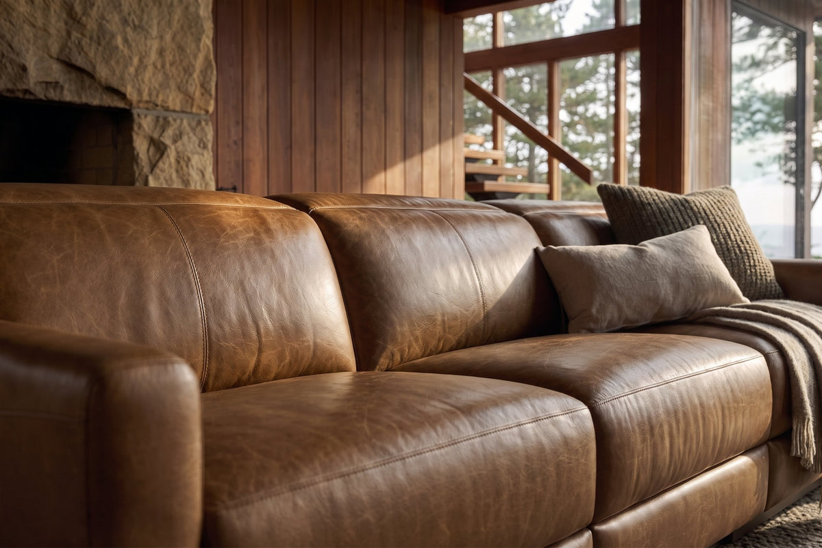 Elodie dual Recliner Sofa in distressed Italian aniline leather