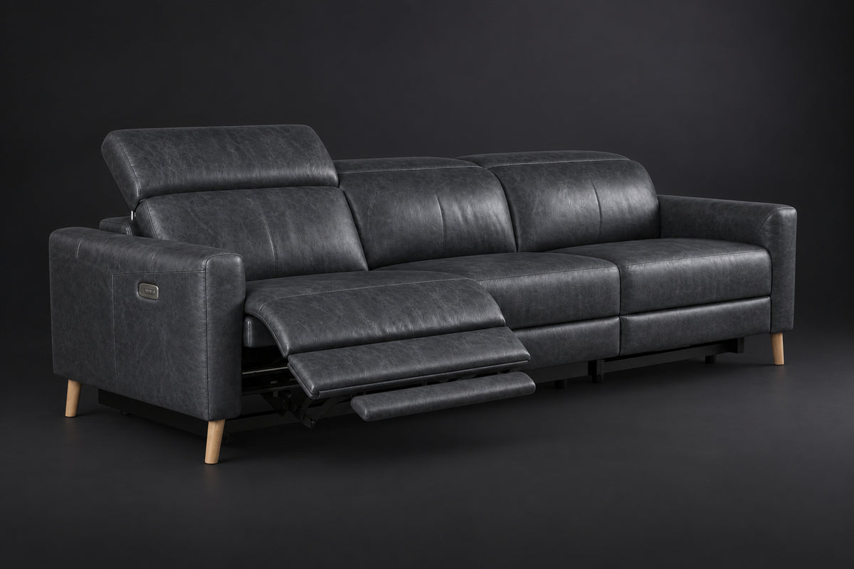 Elodie Distressed Italian Aniline Leather Dual Recliner Sofa