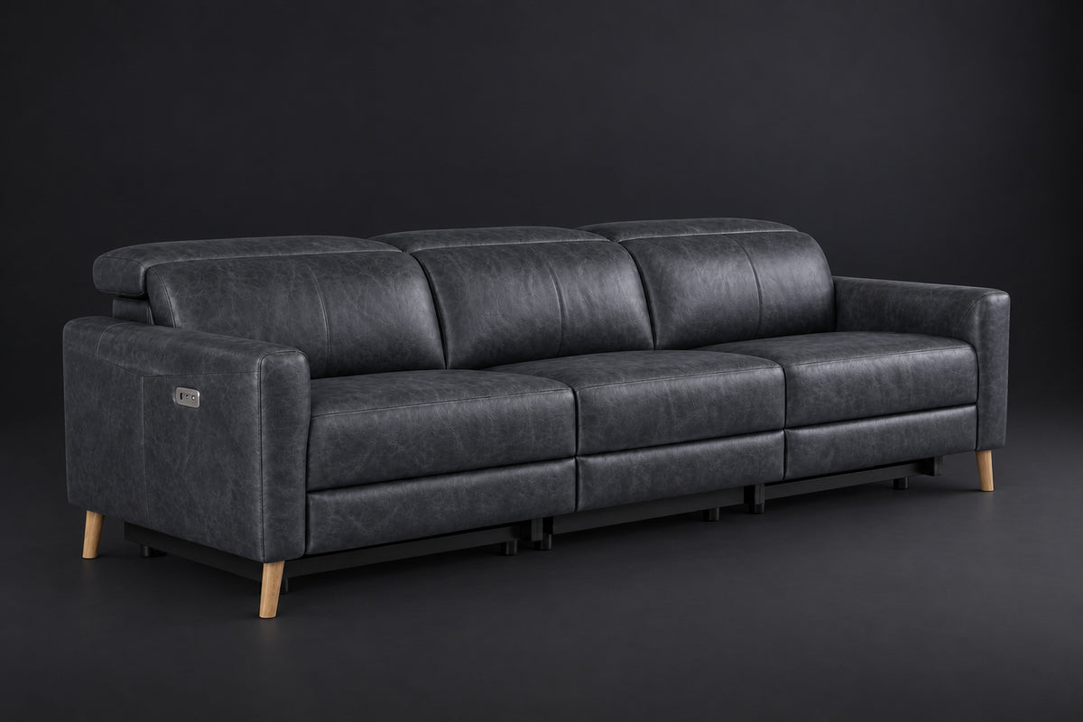Elodie Distressed Italian Aniline Leather Dual Recliner Sofa