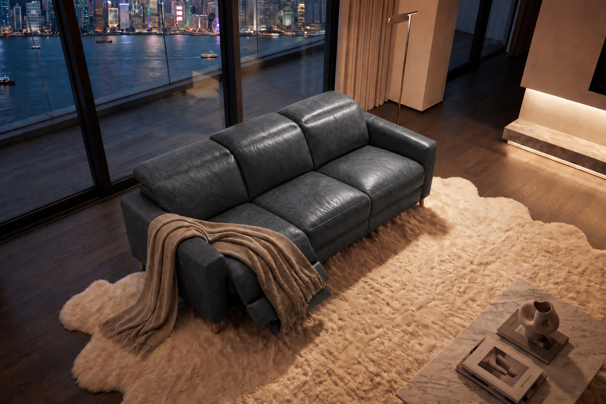 Elodie Distressed Italian Aniline Leather Dual Recliner Sofa