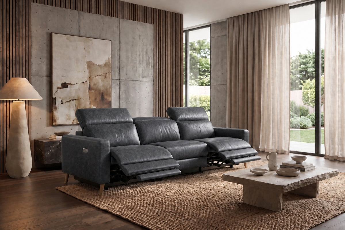 Elodie Distressed Italian Aniline Leather Dual Recliner Sofa