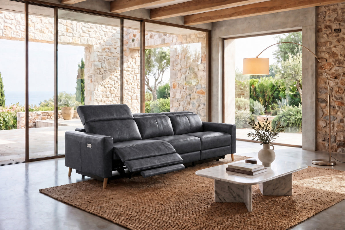 Elodie Distressed Italian Aniline Leather Dual Recliner Sofa