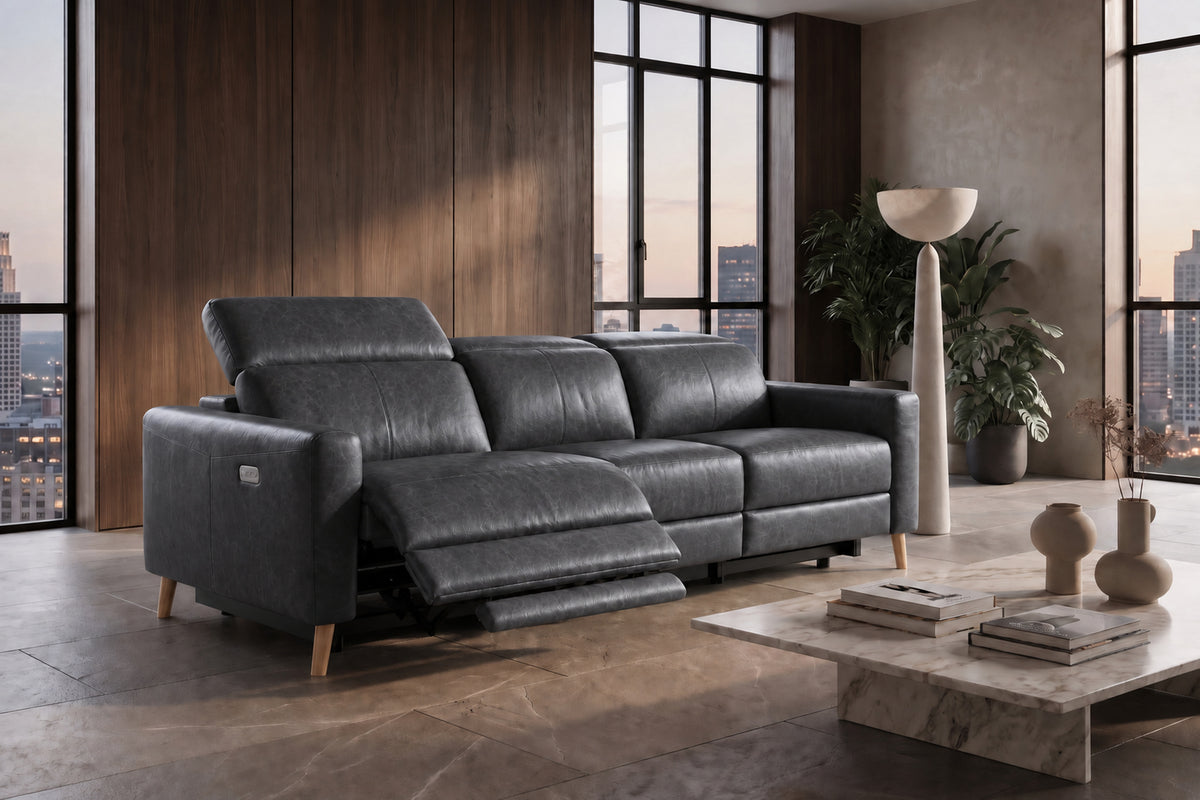 Elodie Distressed Italian Aniline Leather Dual Recliner Sofa