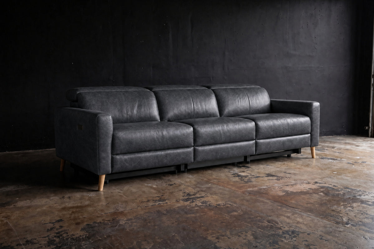 Elodie Distressed Italian Aniline Leather Dual Recliner Sofa