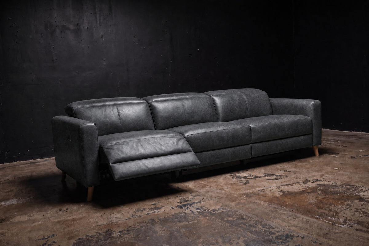 Elodie Distressed Italian Aniline Leather Dual Recliner Sofa