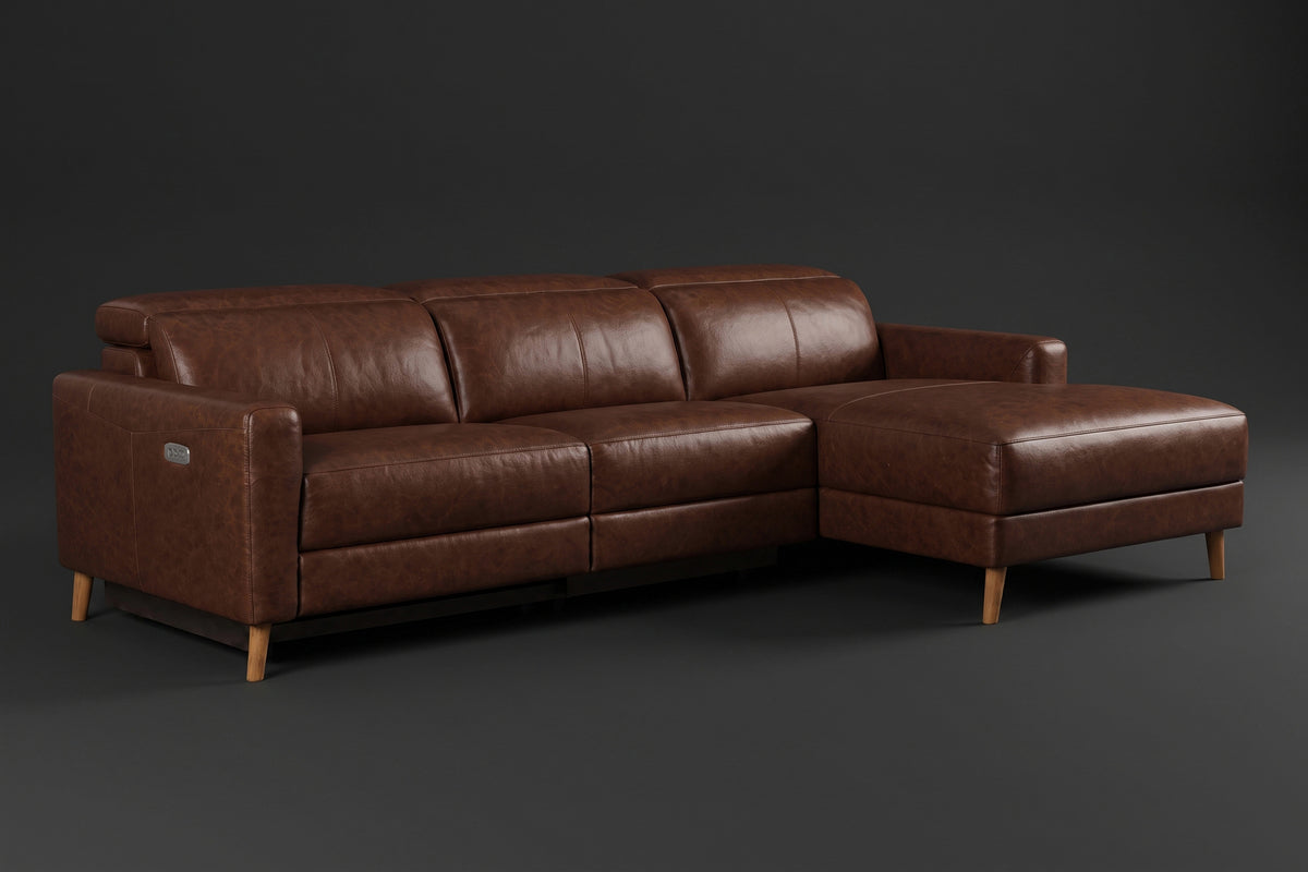 Elodie Distressed Italian Aniline Leather Recliner Sectional Sofa