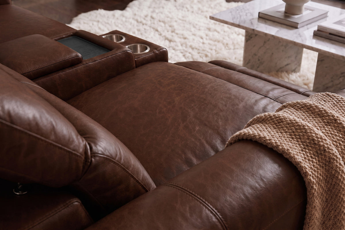 Elodie Distressed Italian Aniline Leather Dual Recliner Sofa with Console
