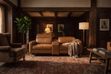Elodie Distressed Italian Aniline Leather Dual Recliner Sofa with Console
