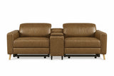 Elodie dual Recliner Sofa with Console in distressed Italian aniline leather