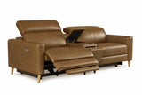 Elodie dual Recliner Sofa with Console in distressed Italian aniline leather