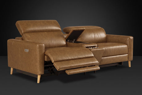 Elodie Distressed Italian Aniline Leather Dual Recliner Sofa with Console