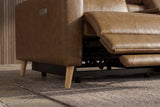 Elodie dual Recliner Sofa with Console in distressed Italian aniline leather