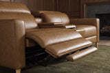 Elodie dual Recliner Sofa with Console in distressed Italian aniline leather
