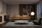 Elodie dual Recliner Sofa with Console in distressed Italian aniline leather