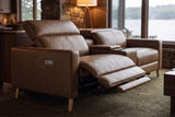 Elodie dual Recliner Sofa with Console in distressed Italian aniline leather