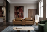 Elodie dual Recliner Sofa with Console in distressed Italian aniline leather