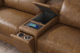 Elodie dual Recliner Sofa with Console in distressed Italian aniline leather