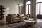 Elodie dual Recliner Sofa with Console in distressed Italian aniline leather