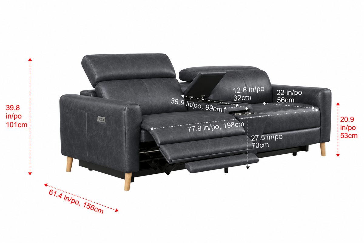 Elodie Distressed Italian Aniline Leather Dual Recliner Sofa with Console