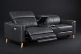 Elodie Distressed Italian Aniline Leather Dual Recliner Sofa with Console