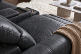 Elodie Distressed Italian Aniline Leather Dual Recliner Sofa with Console