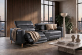 Elodie Distressed Italian Aniline Leather Dual Recliner Sofa with Console