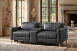 Elodie Distressed Italian Aniline Leather Dual Recliner Sofa with Console