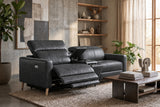 Elodie Distressed Italian Aniline Leather Dual Recliner Sofa with Console