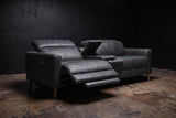 Elodie Distressed Italian Aniline Leather Dual Recliner Sofa with Console
