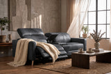 Elodie Distressed Italian Aniline Leather Dual Recliner Sofa with Console